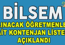 Bilim ve Sanat Merkezlerine Alınacak Öğretmenlere Ait Kontenjan Listesi