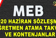2020 Haziran Sözleşmeli Öğretmen Atama Takvimi ve Kontenjanlar