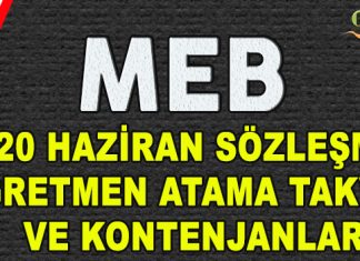 2020 Haziran Sözleşmeli Öğretmen Atama Takvimi ve Kontenjanlar