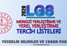 2020 LGS Tercih Listeleri ve Yüzdelik Dilimler