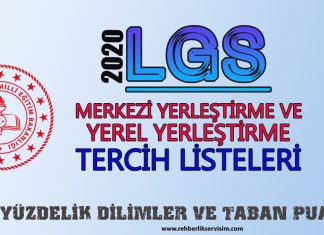2020 LGS Tercih Listeleri ve Yüzdelik Dilimler