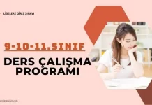 9- 10-11. Sınıf Ders Çalışma Programı