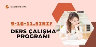 9- 10-11. Sınıf Ders Çalışma Programı