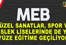 Güzel Sanatlar, Spor ve Meslek Liselerinde De Yüz Yüze Eğitime Geçiliyor