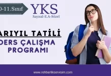 2025 Yarıyıl Tatili YKS-Lise  Ders Çalışma Programı