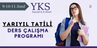 2025 Yarıyıl Tatili YKS-Lise Ders Çalışma Programı