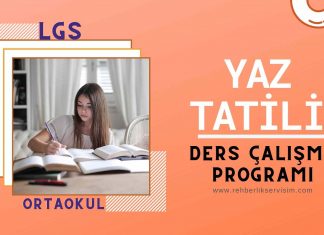 Yaz Tatili Ders Çalışma Programı (LGS-5-6-7. Sınıf) yaz tatili ders çalışma programı